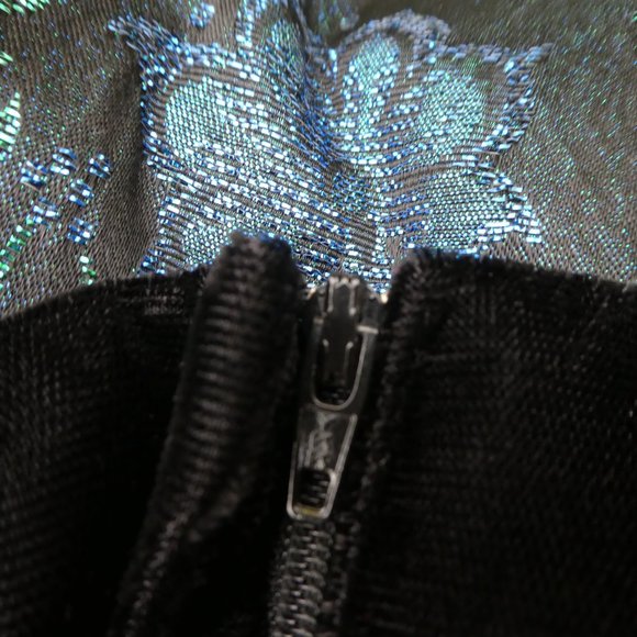 Vintage 80s Ball Gown Scott McClintock Brocade Velvet Basque V Waist Puff Sleeve - Picture 7 of 12